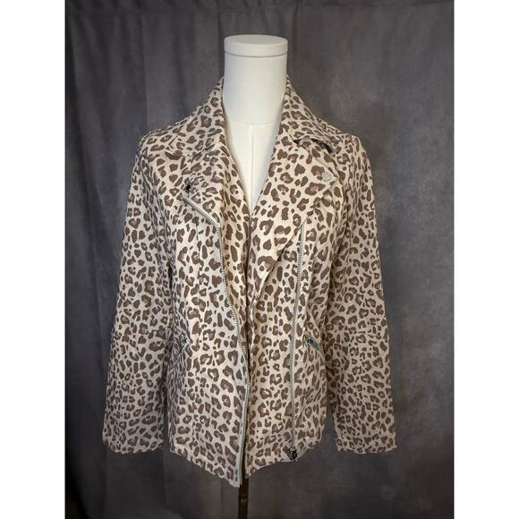 Adyson Parker Leopard Moto Jacket Size M Beige Tan Blush Silver Zipper Tailored - Picture 12 of 13